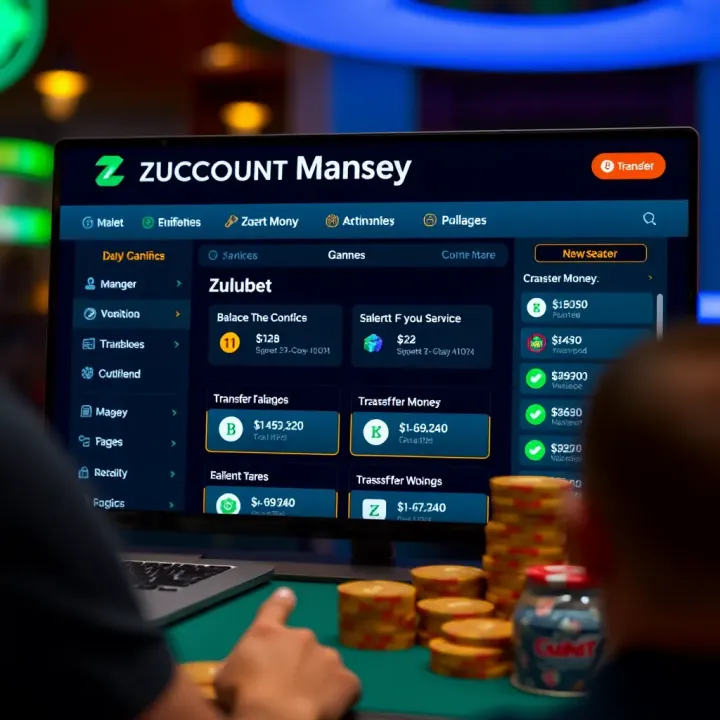 Digital wallet interface displaying Zulubet account balance and transfer options