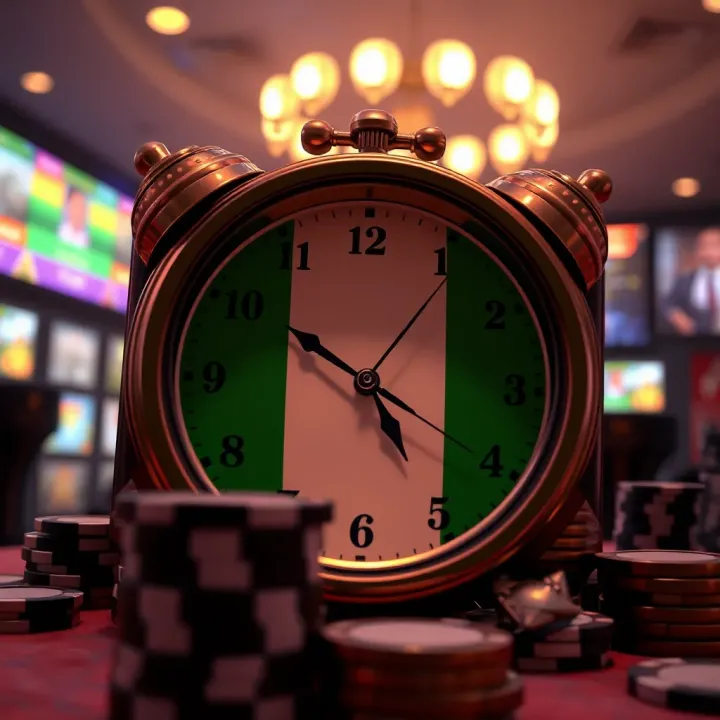 Conceptual illustration of a clock highlighting optimal playing hours with Nigerian flag elements