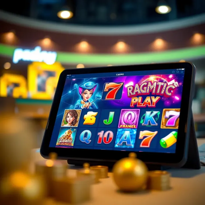 Illustration of an online casino interface showcasing Pragmatic Play slot game selection on a digital device