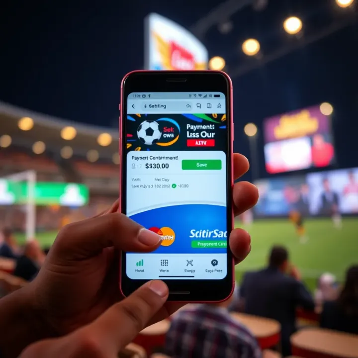 Secure online transaction on mobile device showing payment confirmation for sports betting