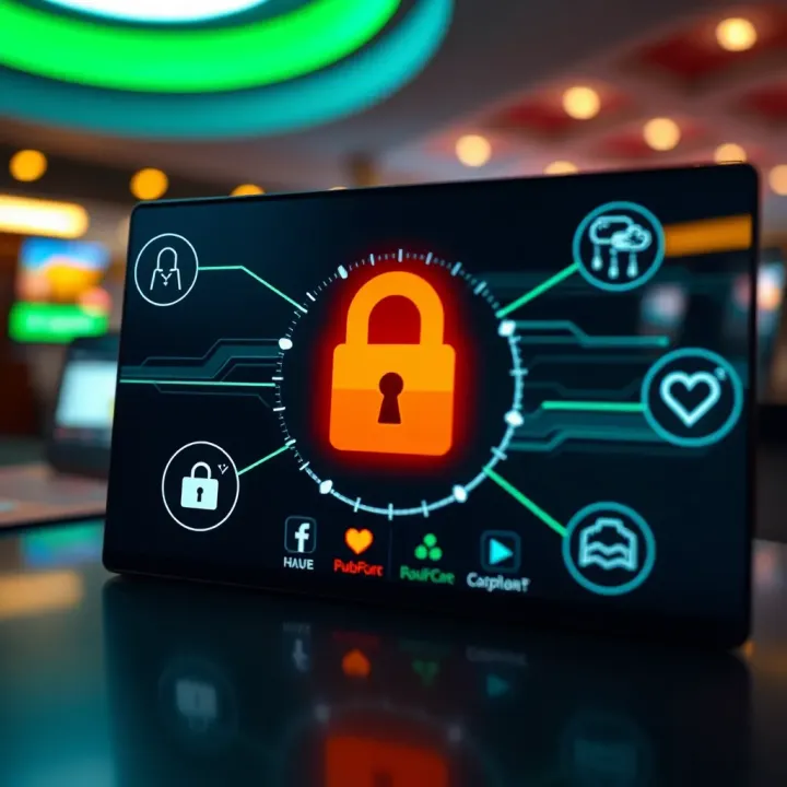 Illustration showing a locked digital account with security icons around it