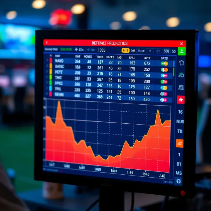 Betting Odds and Prediction Analysis Visualization Graphical representation of betting odds and prediction analysis on a digital screen
