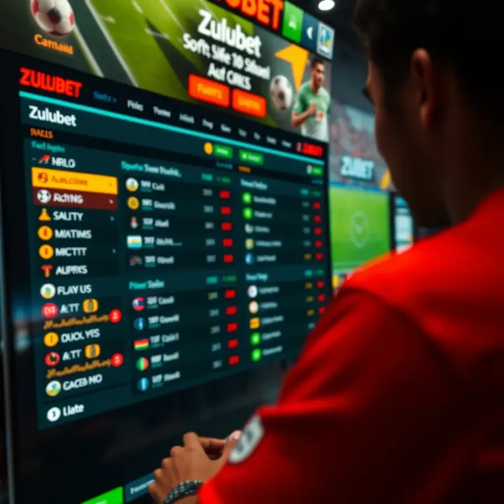 User interface of Zulubet Web showing live sports betting options and odds